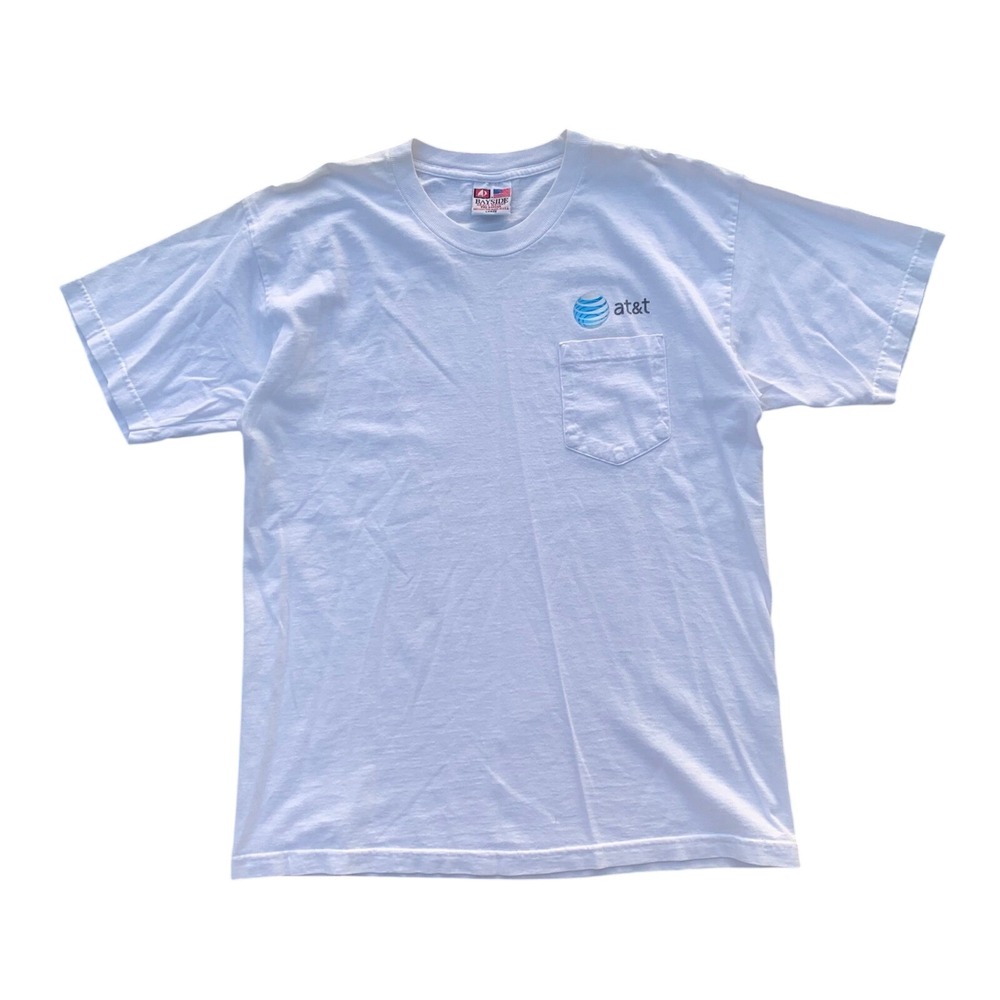 Bayside Heavy Weight AT&T Embroidered Pocket T-Shirt Mens Large White